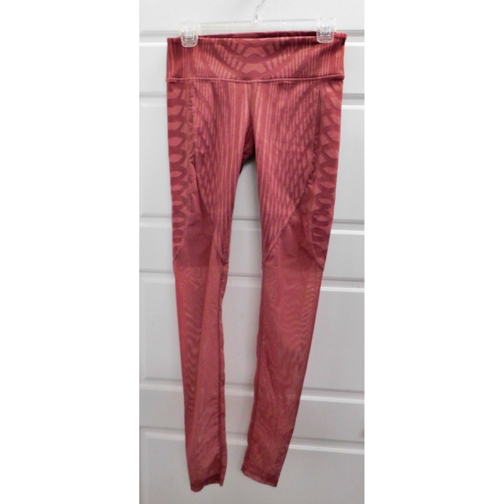 Alo Two Tone Red Yoga Cut Mesh Leg Leggings Pants #87370 sz S